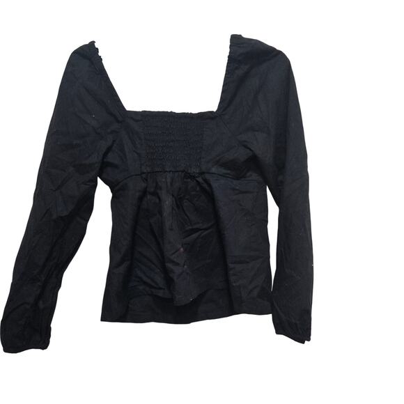 J.Crew Black Smocked Puff Sleeve Top Square Neck Blouse Size 2 - Picture 2 of 9